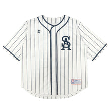 SA LOGO MESH PINSTRIPE BASEBALL JERSEY (WHITE / NAVY)